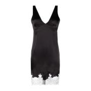 Saint Laurent Kort klänning med spetskant Black, Dam