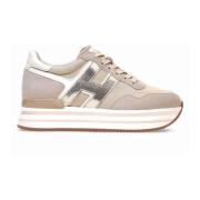 Hogan Midi H222 Sneakers i Mocka med Glitter Finish Beige, Dam