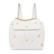 Pollini Quiltad vit glansig ryggsäck med gyllene metall detaljer White...