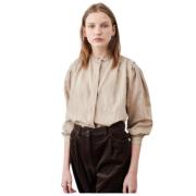 Sessun Vid Blus med Mao Krage Beige, Dam