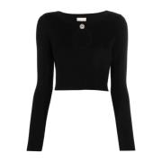 Liu Jo Kvinnors Jewel Neck Cropped Sweater Black, Dam