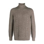 Drumohr Grå Aran-stickad Roll-Neck Sweater Gray, Herr