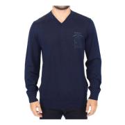 Ermanno Scervino Blue Wool Blend V-neck Pullover Sweater Blue, Herr