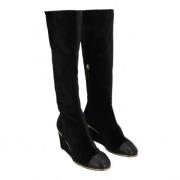 Chanel Vintage Chanel Svarta Velvet Overknee-stövlar Black, Dam