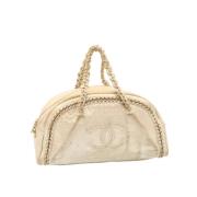 Chanel Vintage Beige Canvas Axelremsväska Beige, Dam