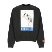 Heron Preston Svart Bomullssweatshirt med Fågelmönster Black, Herr