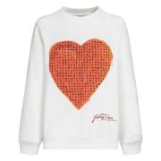 Marni Loopback Sweatshirt med Wordsearch Heart Print White, Dam