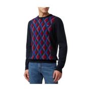 Harmont & Blaine Geometriskt Diamantmönster Crew-neck Sweater Blue, He...