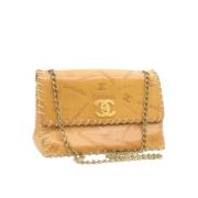 Chanel Vintage Beige Läder Chanel Flapväska Beige, Dam