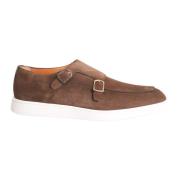 Santoni Brun Läder Spänne Sneakers Brown, Herr