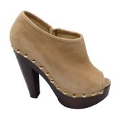 Jimmy Choo Pre-owned Beige Mocka Peep Toe Ankelboots Beige, Dam