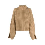 Khaite Cashmere Ribbstickad Rullkrage Tröja Beige, Dam