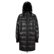 Moncler Svarta Fjäderfodrade Kappor med Justerbar Huva Black, Dam