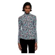 Antik Batik Rosa tryck turtleneck Blue, Dam