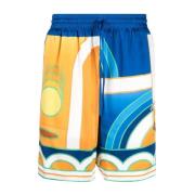 Casablanca Landskapsutskrift silke shorts Blue, Herr