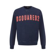 Dsquared2 Marinblå Sweatshirt med Tryckt Logotyp Blue, Herr