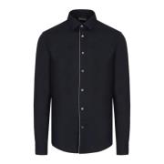 Emporio Armani Regular Fit Blå Linneskjorta med Örnlogotyp Black, Herr