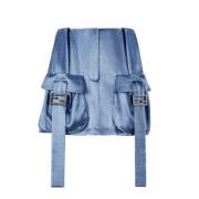 Fendi Satin Cargo Mini Kjol Blue, Dam