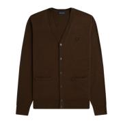 Fred Perry Stickad V-ringad kofta i etisk bomull och merinoull Brown, ...