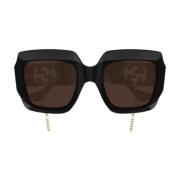 Gucci Rektangulära solglasögon med Gg1022S-005 svart kedja Black, Dam