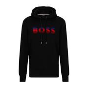 Hugo Boss Svart huvtröja med centralt logotyp Black, Herr