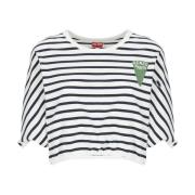 Kenzo Vit Randig Bomull Crop T-Shirt för Kvinnor White, Dam