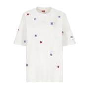 Kenzo Vit Bomull T-shirt med Kenzo Target Broderier White, Dam
