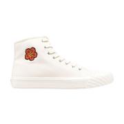 Kenzo Vita Höga Sneakers i Canvas med Boke Blomma Motiv White, Herr