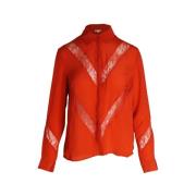 Maje Orange Siden Spets-Trim Shirt Orange, Dam