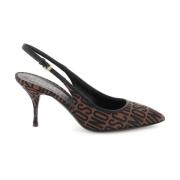 Moschino Lyxiga Jacquard Slingback Pumps Brown, Dam