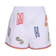 Moschino Logo-broderade spetskanter shorts White, Dam