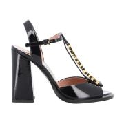 Moschino Guldtonad Logo Patent Sandaler Black, Dam