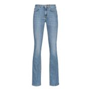 Pinko Blå Flare Stretch Denim Jeans med Love Birds Broderi Blue, Dam