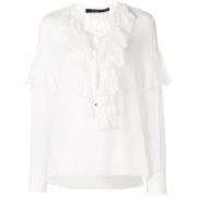 Polo Ralph Lauren Silkesblus med V-ringning och Volanger White, Dam