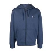 Polo Ralph Lauren Blå Heather Dubbelstickad Hoodie Blue, Herr