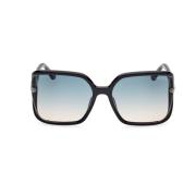 Tom Ford Kvadratiska solglasögon för kvinnor med blank svart båge och ...
