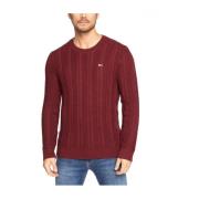 Tommy Hilfiger Burgundy Kabelstickad Tröja Red, Herr