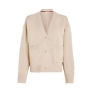 Tommy Hilfiger Knäppt Gilet i Ullblandning med Ribbade Detaljer Beige,...