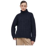 Tommy Hilfiger Logo Design Oversized Turtlenecktröja Blue, Dam