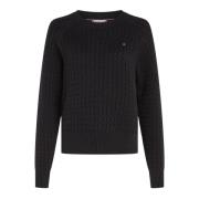 Tommy Hilfiger Flätad rundhalsad damtröja Black, Dam