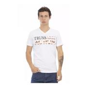 Trussardi Vit V-Hals T-Shirt med Framsidetryck White, Herr