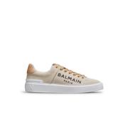 Balmain logo print canvas B-Court sneakers Beige, Dam