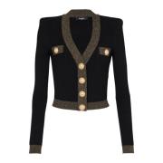 Balmain Guld Trim Stickad Kofta Black, Dam