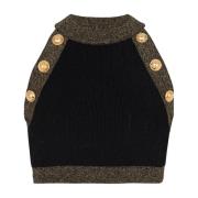 Balmain Stickad crop top med guldkant Black, Dam