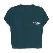 Balmain Flocked Paris cropped T-shirt Green, Dam