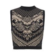 Balmain Stickad tanktopp med monogram och paisleymönster Black, Dam