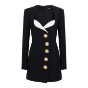 Balmain Asymmetrisk kreppknäppt klänning Black, Dam