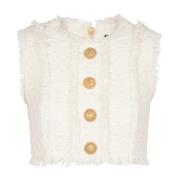Balmain Tweed crop top med knappar White, Dam
