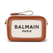 Balmain B-Army canvas och läderclutch Brown, Dam