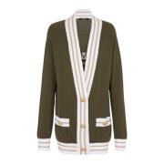 Balmain Cashmere kofta med logotyp Green, Dam